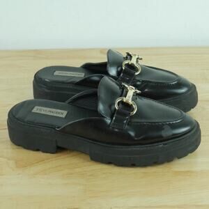 Steve Madden 7.5 Mules Chunky Heel Loafer Slip On Black Horsebit Hardware Preppy